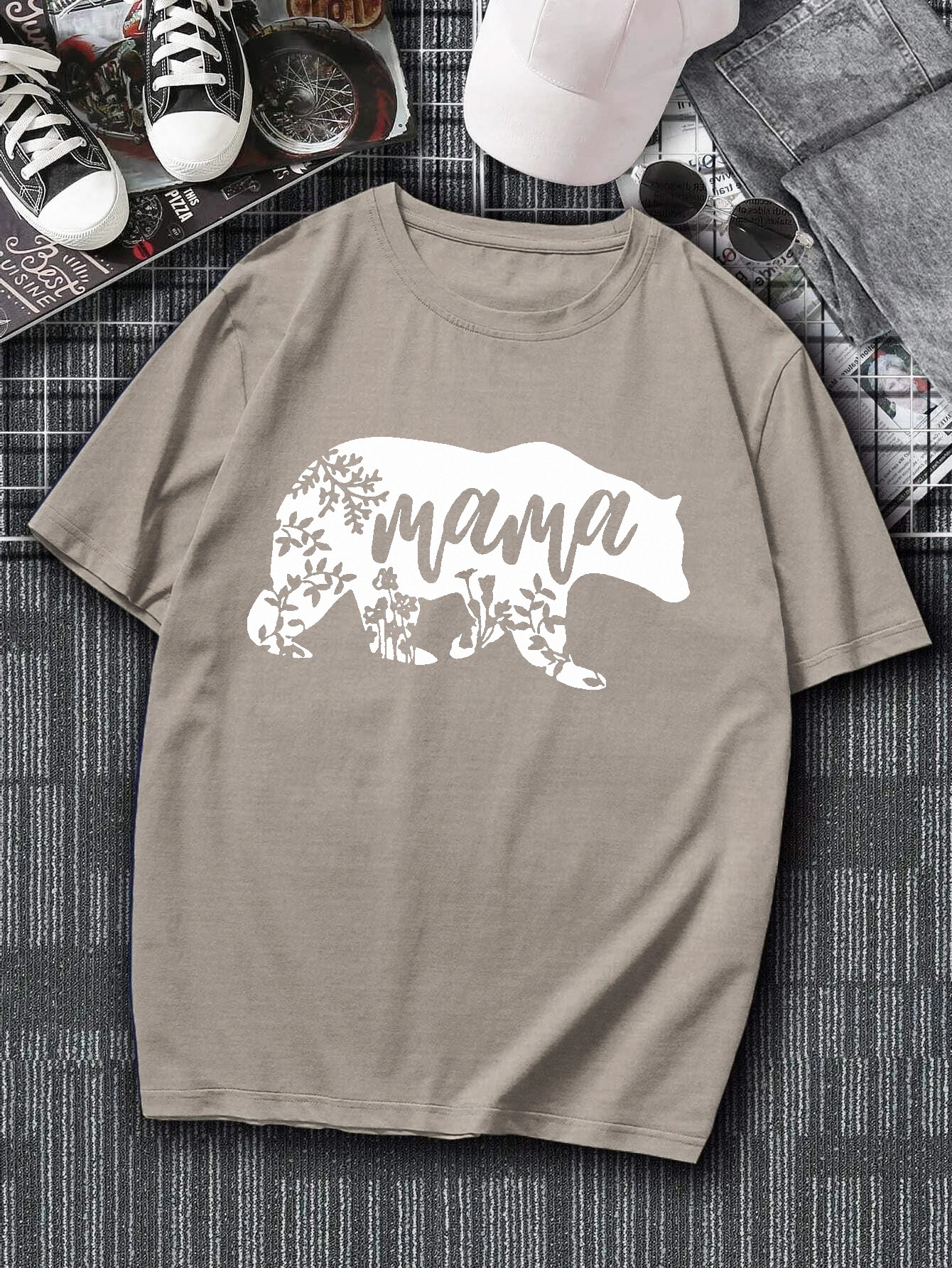 Men's Casual mama Bear Graphic Print Round Neck T-shirt, Summer