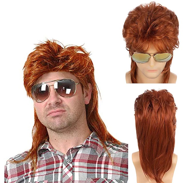 Best Sellers Of Costume Wigs /Wigs For Men 70s 80s Costumes Mens Brown Fancy Party Accessory Cosplay Hair Wig details 2