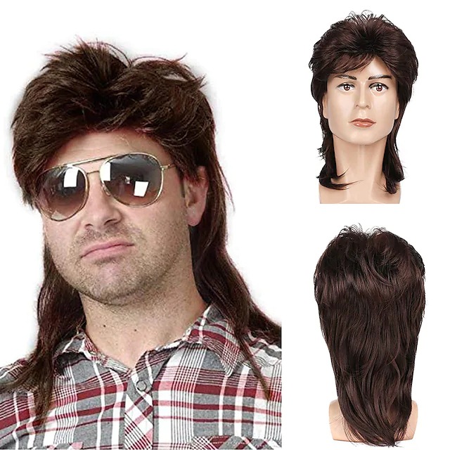 Best Sellers Of Costume Wigs /Wigs For Men 70s 80s Costumes Mens Brown Fancy Party Accessory Cosplay Hair Wig details 3