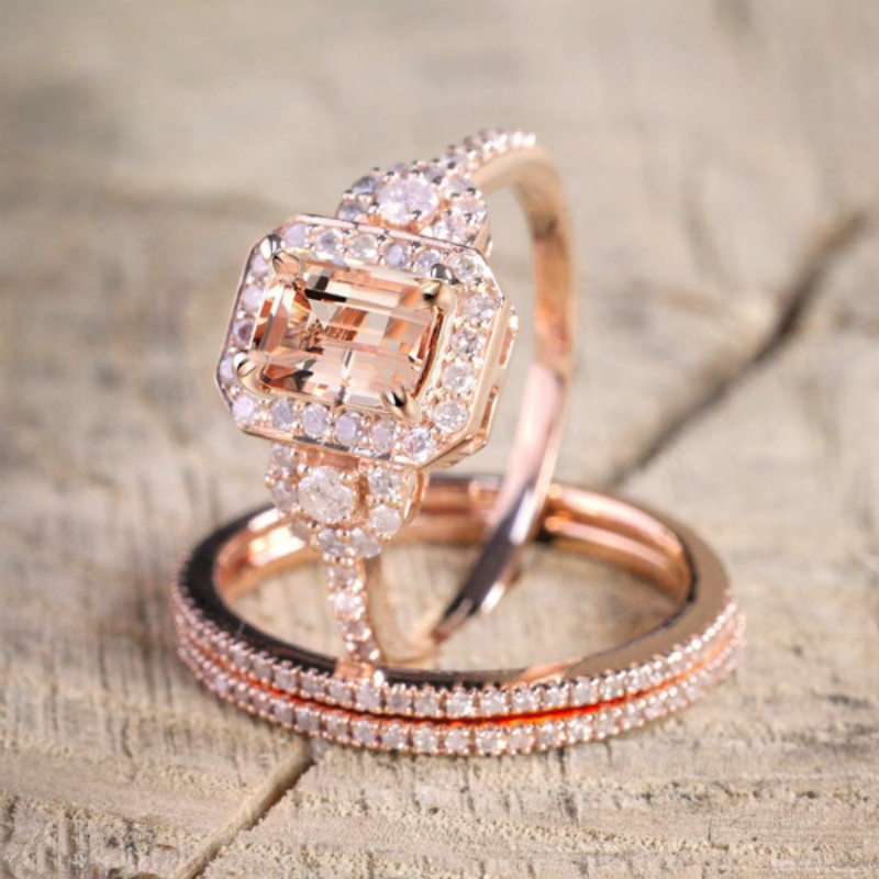 2pcs/set Elegant Women's Fashion Wedding Jewelry Ring Set Romantic Bride  Engagement Wedding Band Party Ring Size Us 5-11#