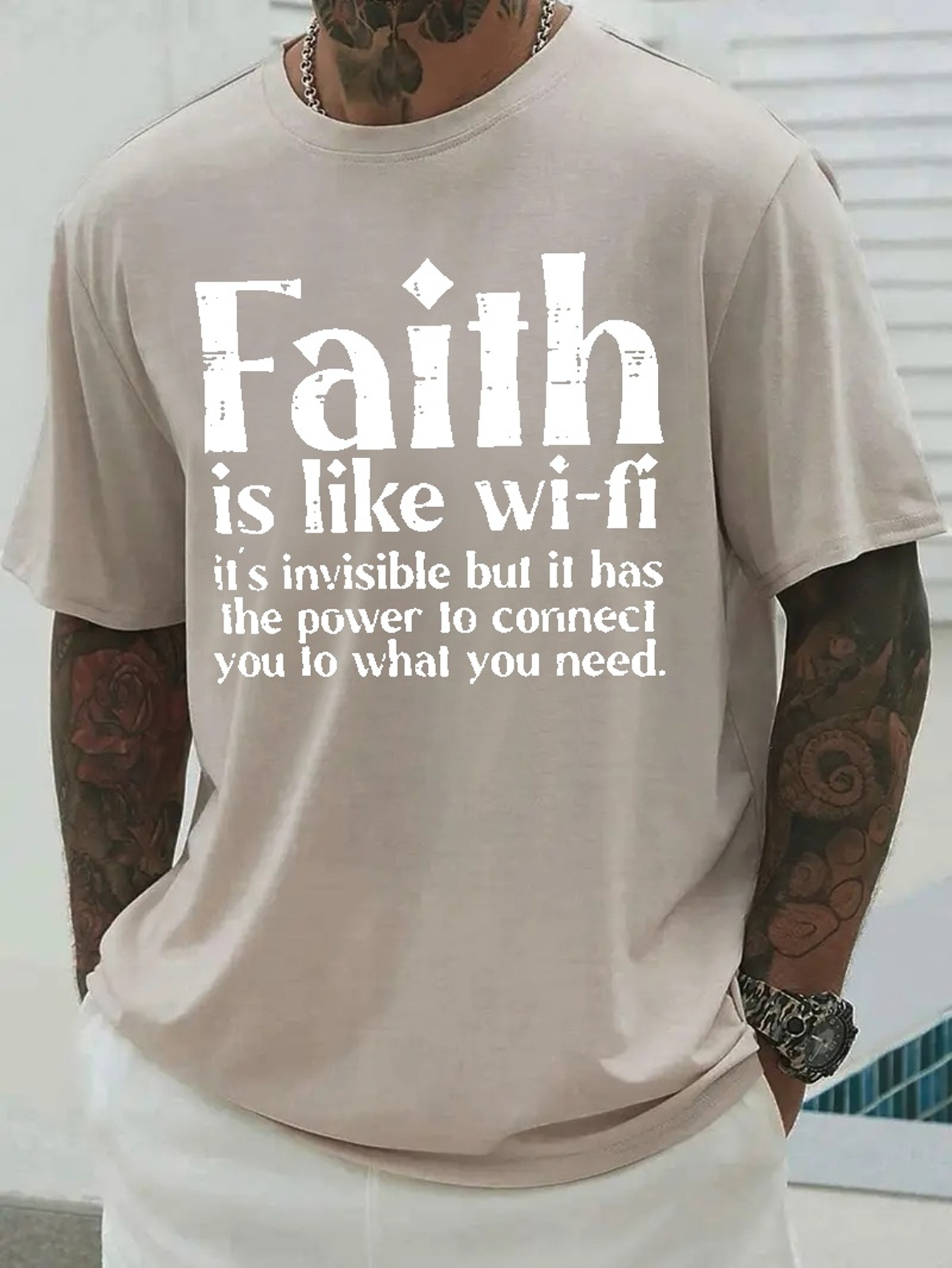 Plus Size faith Like Wifi Men's Casual Trendy Graphic - Temu