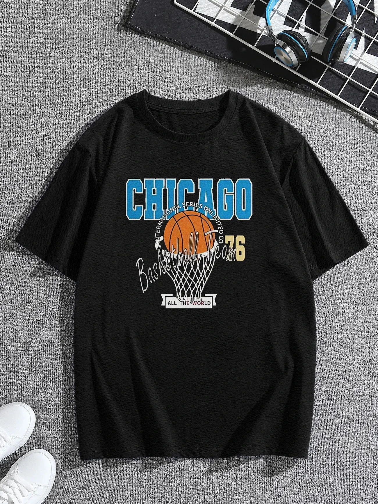 Men's Casual chicago Basketball Graphic Print Round Neck T-shirt, Summer  Oversized Loose Tee Plus Size - Temu