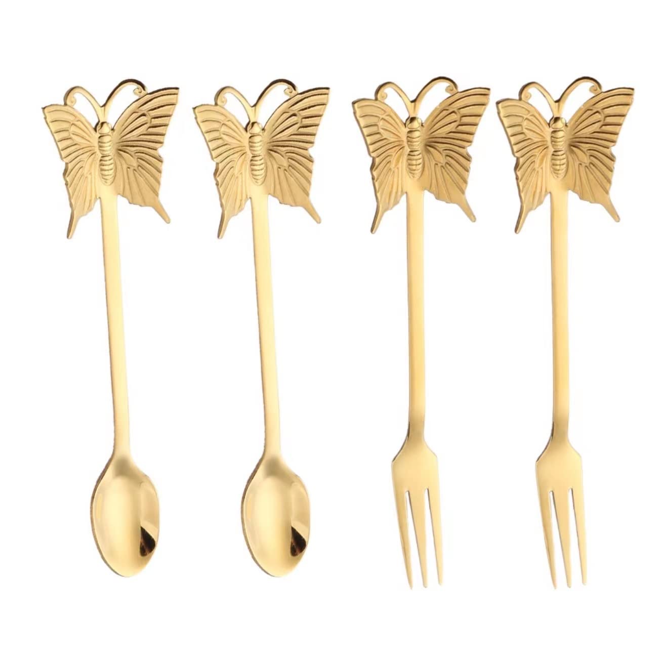 304 Stainless Steel Butterfly Spoon Fork Coffee Mixing Spoon - Temu