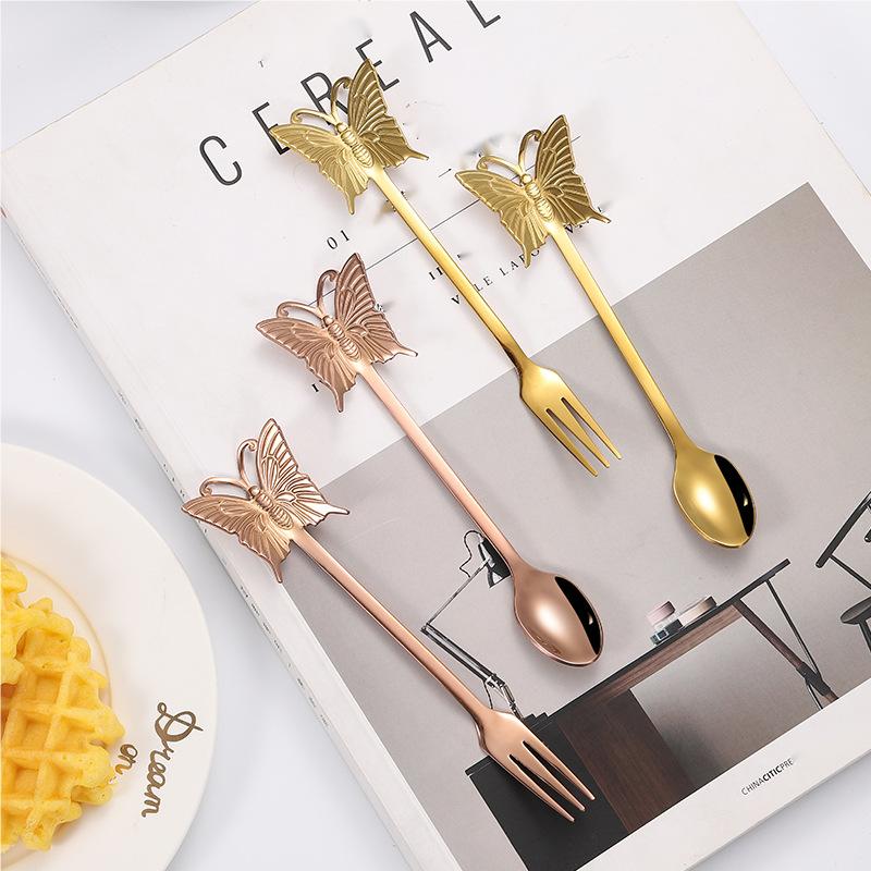 304 Stainless Steel Butterfly Spoon Fork Coffee Mixing Spoon - Temu