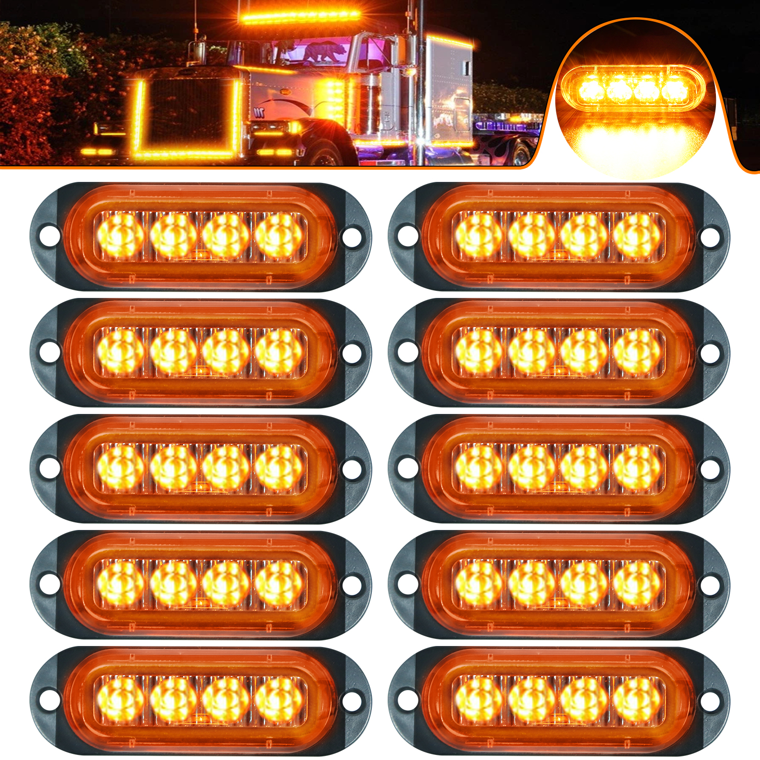 10 Stück 4 Led 12-24v Auto Lkw Seitenmarkierungsleuchten Auto Externe  Lichter Signalanzeige Lampe Warnung Rücklicht Anhänger Lkw - Amber / Weiß /  Rot - Auto - Temu