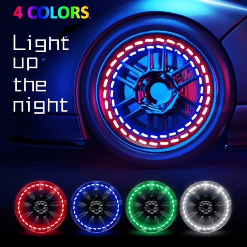 2 pièces 4 LED 15 Mode voiture Auto étanche énergie solaire Flash roue pneu  jante lumière LED lampe couleur Automobile Modification