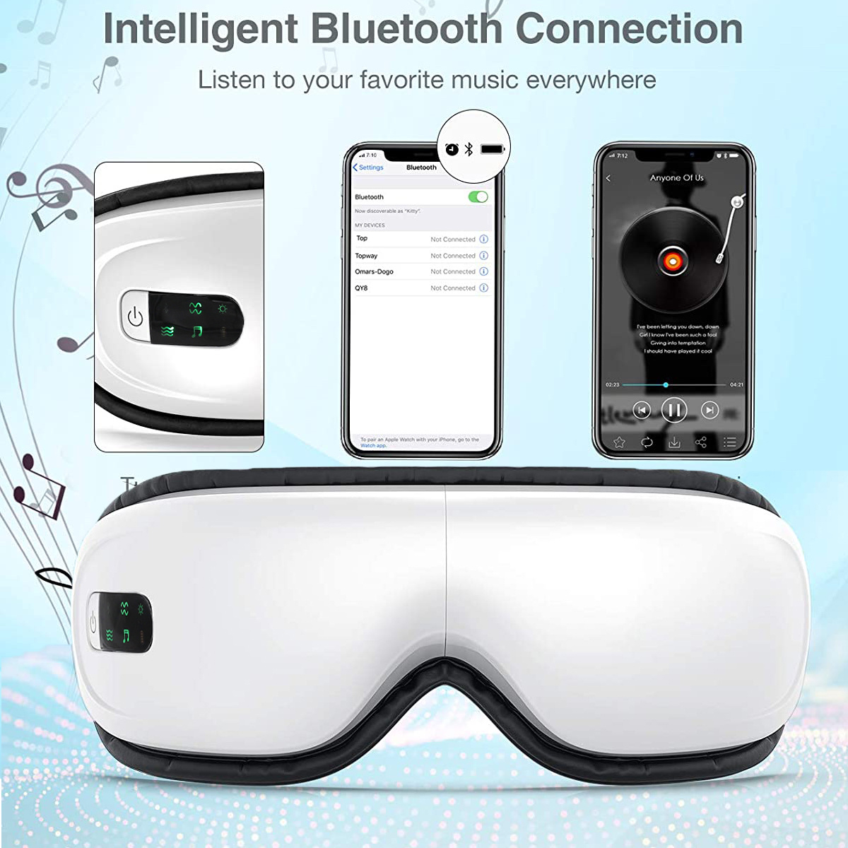 Eye Massager-Bluetooth Music Heated Massager for Migraines