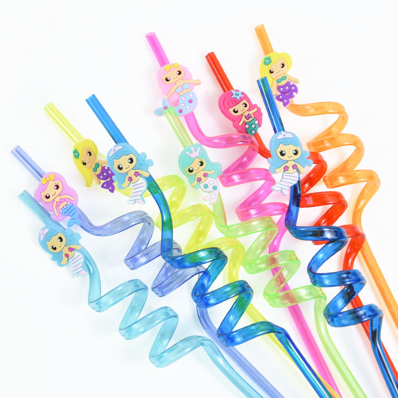 8pcs Unicorn Mermaid Dinosaur Straws Cartoon Plastic Juice