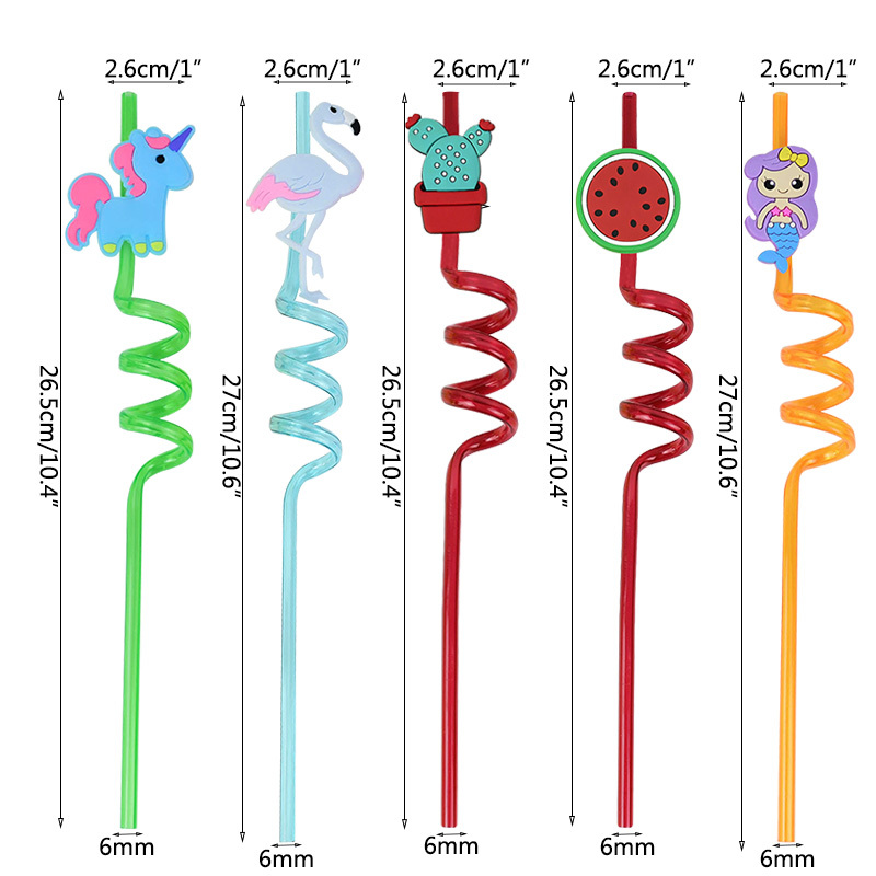 8pcs Unicorn Mermaid Dinosaur Straws Cartoon Plastic Juice