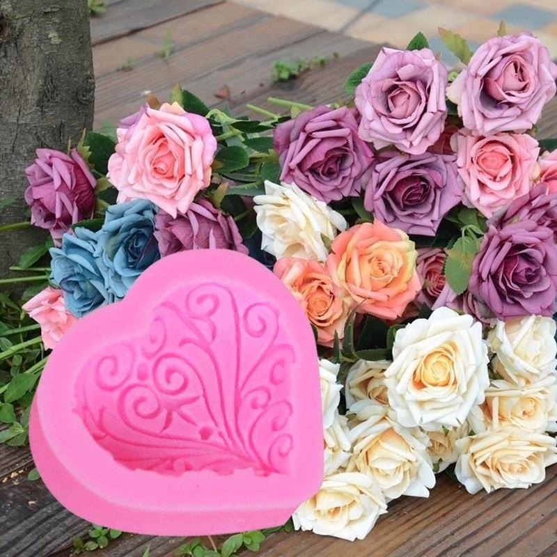 1 stampo in silicone a forma di cuore con rose 3D, stampo per torta  fondente, stampo per cioccolato per uso domestico