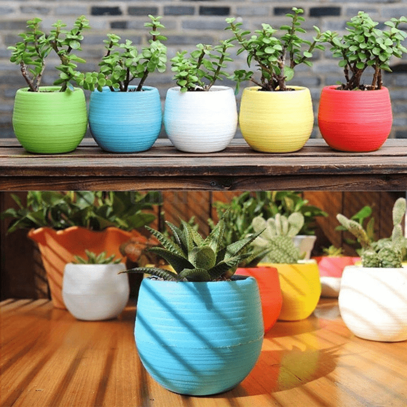 plant flower pots cute round plastic home garden office