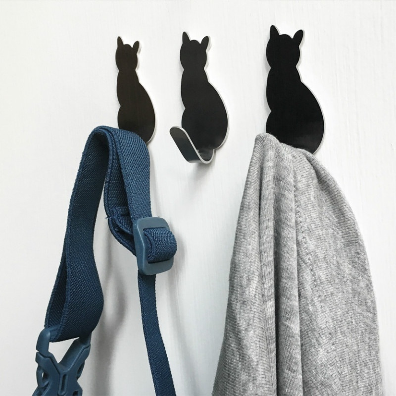 Wall Hooks Cute Cat Shape Adhesive Stainless Steel Wall - Temu