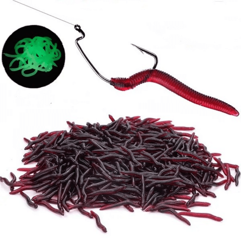 40mm/1.6in 100pcs Fishing Soft Lure Trout Worm Earthworm Bait Lifelike Fake  Blood Worm Grub Worm Soft Fishing Lure Baits Tackle Accessories