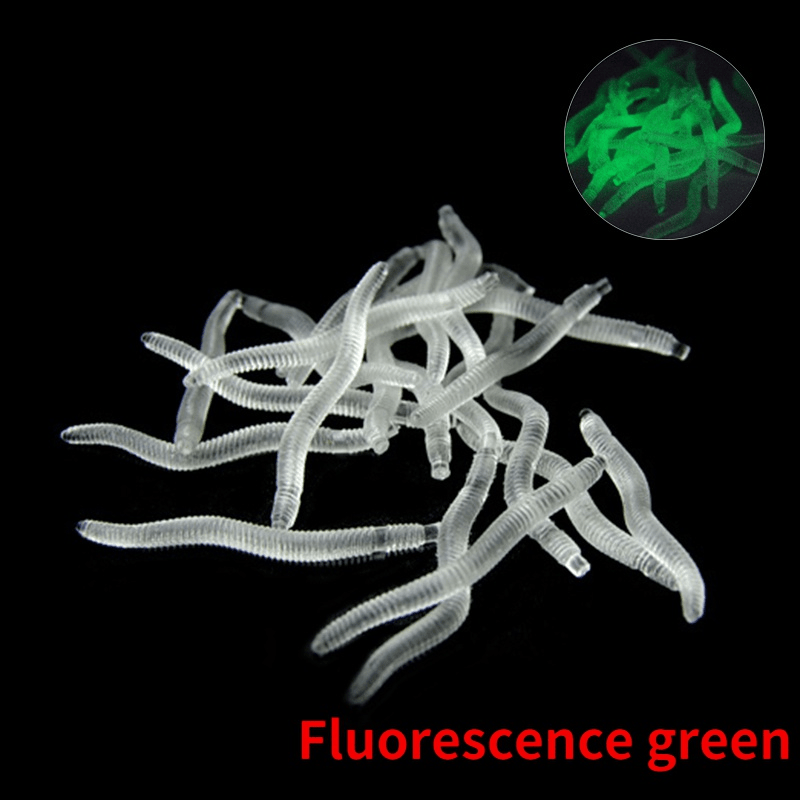 50PCS Fishing Lures Lifelike Fishy Smell Red Soft Lures Simulation Earthworm  Luminous Worms Artificial Flysand Fishing Lure