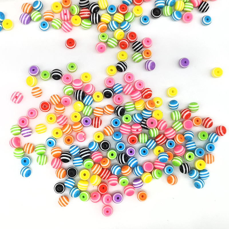 Mix Stripe Resin Beads Round Shape Spacer Beads Rainbow - Temu