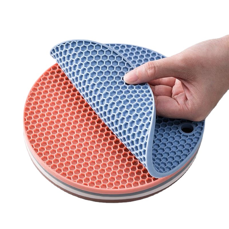 1pc Round Blue Silicone Heat-resistant Mat, Hot Pot, Sand Pot, Bowl Pad,  High Temperature Resistant Table Mat, Cup Mat