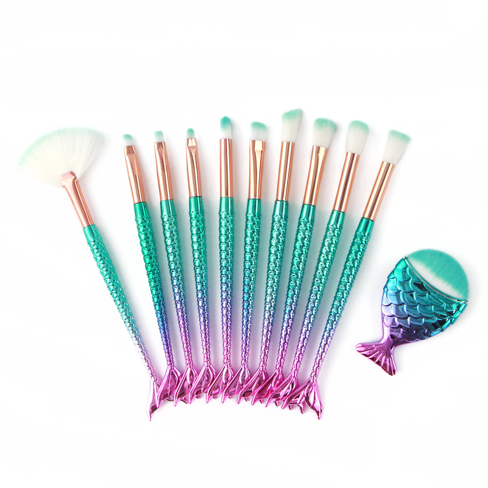 The Original Mermaid Makeup Brush Set, Light Blue Design, 11 Pcs, Travel  Bag Included (Mermaid Themed)