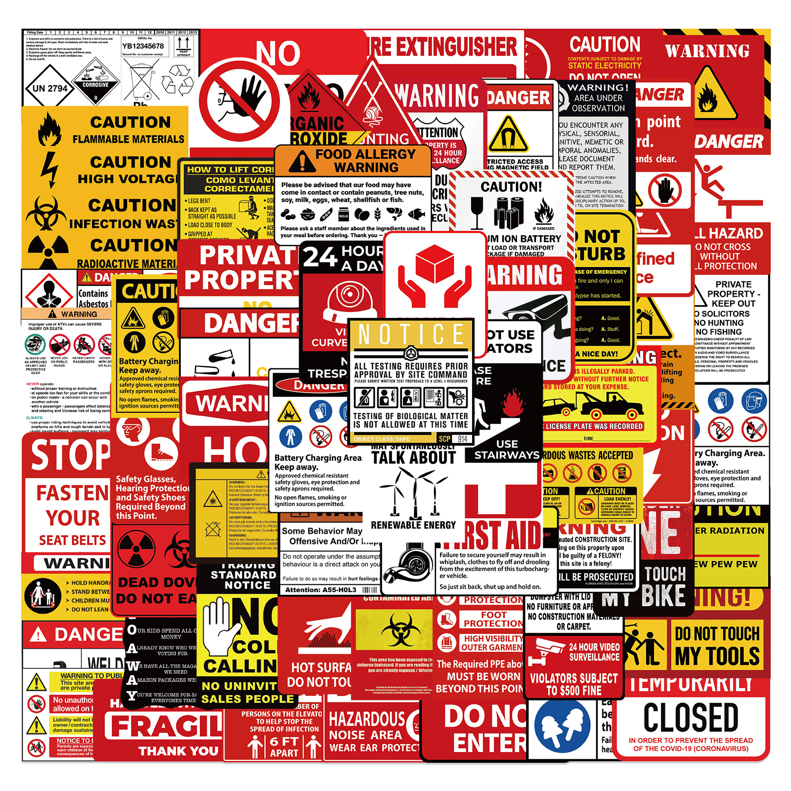 50 PCS Warning Stickers Danger Banning Signs Reminder Waterproof Decal  Sticker