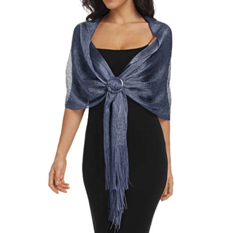 Satin silver scarf for evening dress