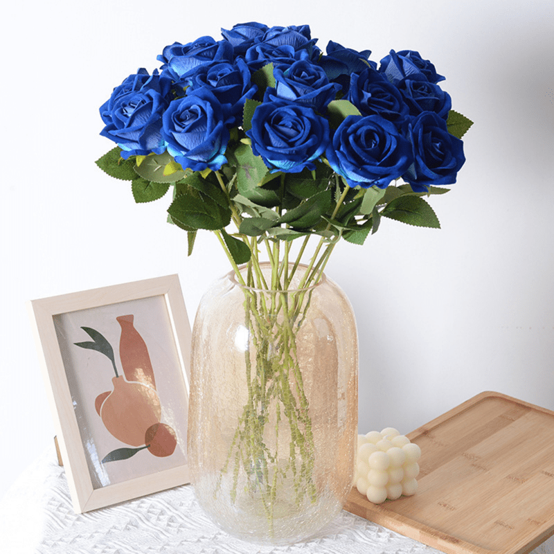 1 Stück, Blaue Rosen, Künstliche Rosenblume, Künstlicher Blumenstiel,  Samtige Rosenpflanze, Hochzeitsfeier, Dekoration, Geschenk, Heimdekoration, Rabatte