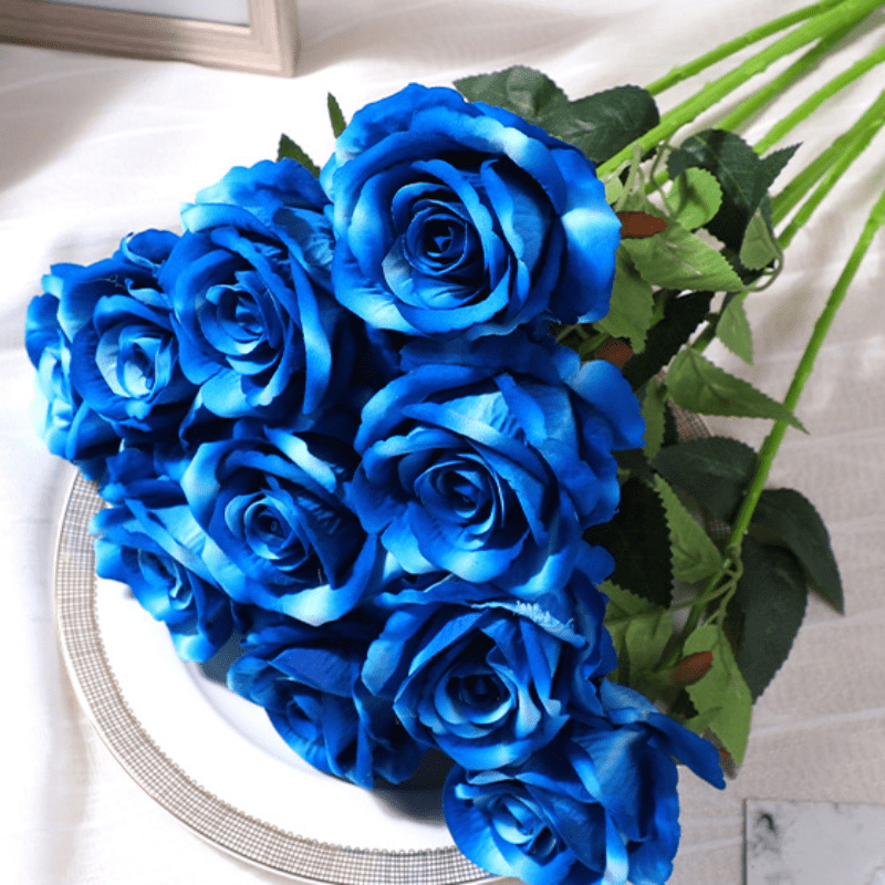 1 Stück, Blaue Rosen, Künstliche Rosenblume, Künstlicher Blumenstiel,  Samtige Rosenpflanze, Hochzeitsfeier, Dekoration, Geschenk, Heimdekoration, Rabatte