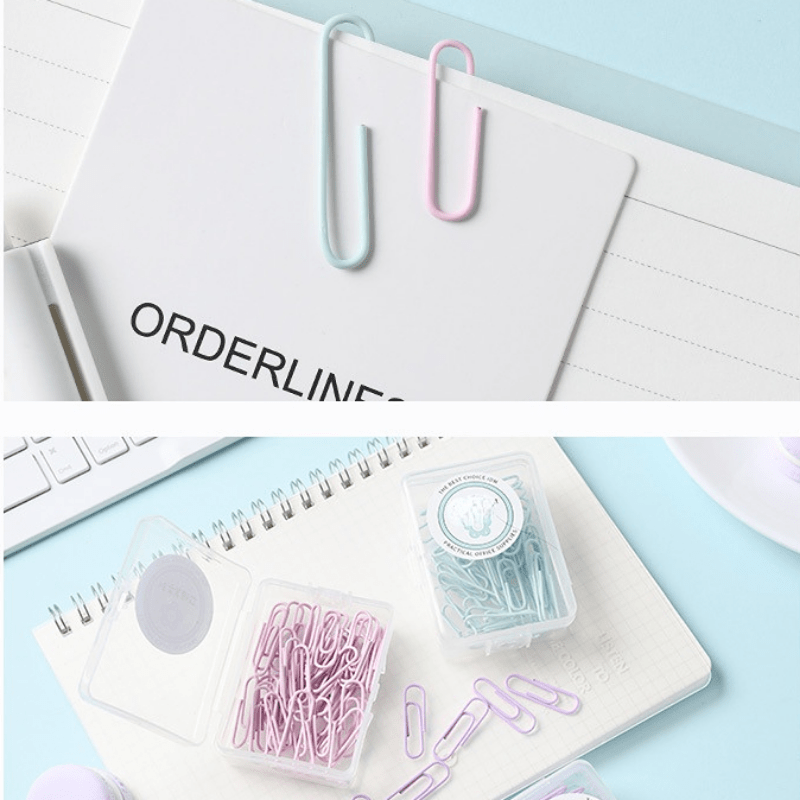 50pcs Makaron Paper Clip Boxed Office Supplies