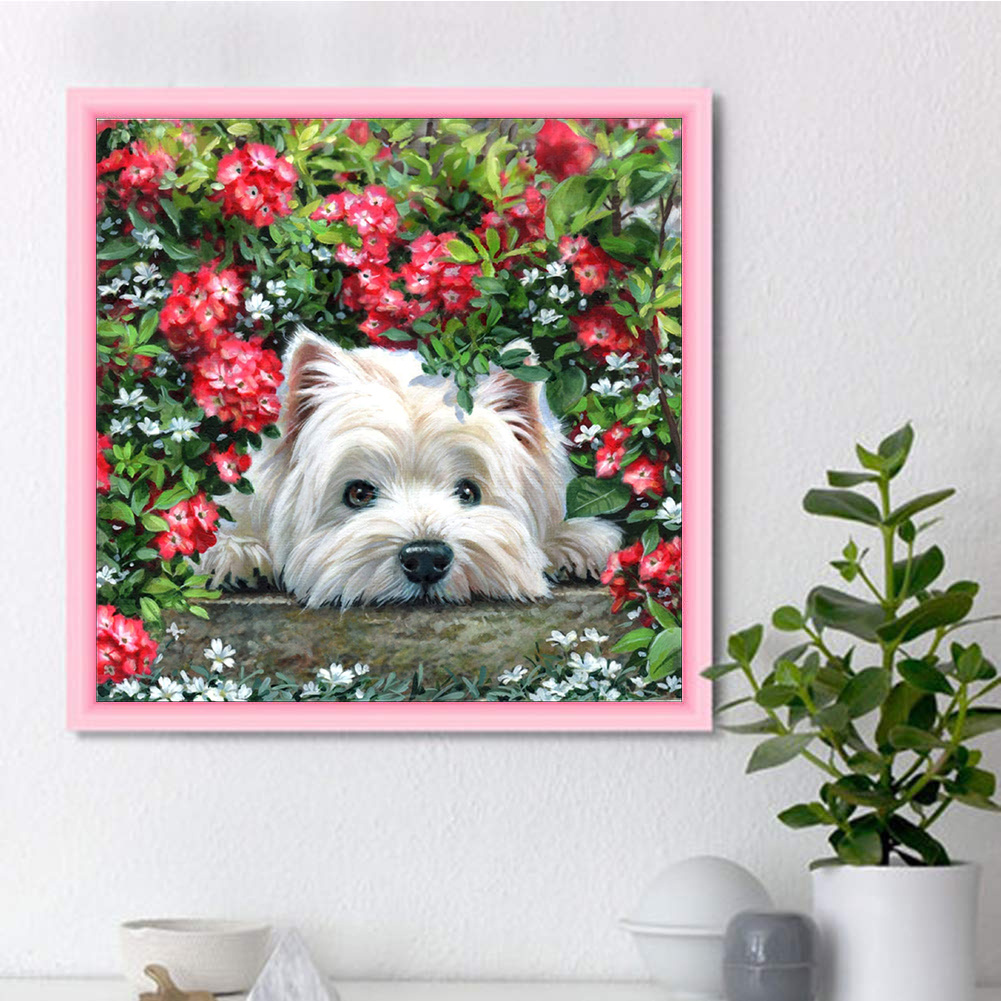 Flower Puppy 5d Diy Diamond Painting Full Round Cross Stitch Set Frameless  Rhinestone Decor Gift Birthday