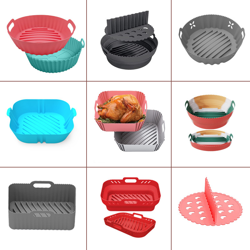 1pc Silicone Air Fryer Baking Pan, Blue Silicone Air Fryer Mat, 3d Foldable  Round Baking Sheet For Household Air Fryer