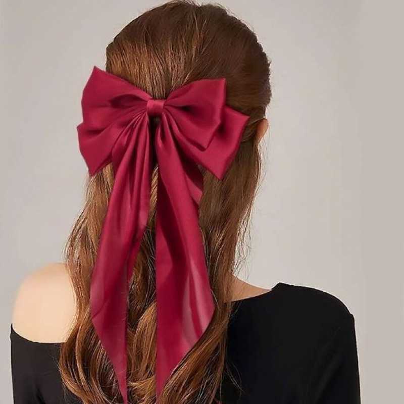EmiJewelsWorld Satin Ribbon Hair Clip, Petite Ribbon Hairband, Dainty Hair Bow, Dark Red Hair Clip, Elegant Vintage Hair Bow, Ballerina Kpop Cute Hair Bow