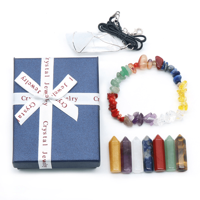 Yous Auto Healing Crystals Set for Beginners Natural Chakra Stones Set with  Gift Box Pendant and Bracelet Crystals and Gemstones Healing Set for