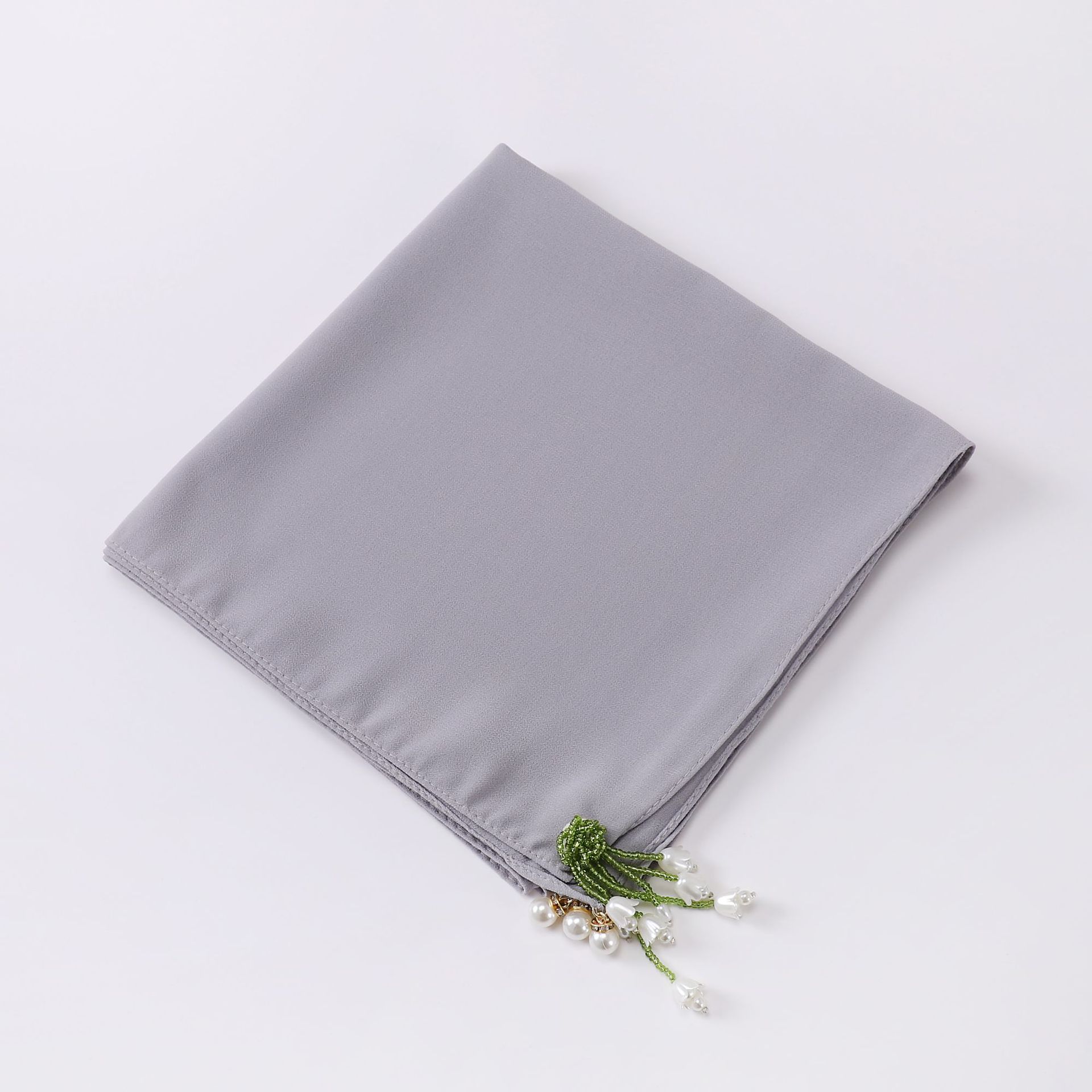 Faux Pearl Tassel Hijab Chiffon Scarf Solid Shawl