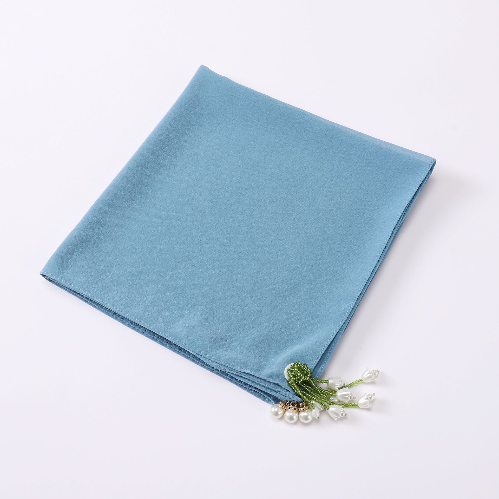 Faux Pearl Tassel Hijab Chiffon Scarf Solid Shawl
