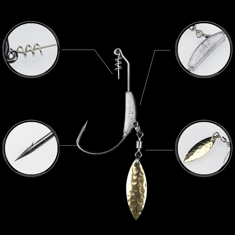 2pCS* Fishing Worm Lure Hooks Lead Weighted Spinning Blade Wide