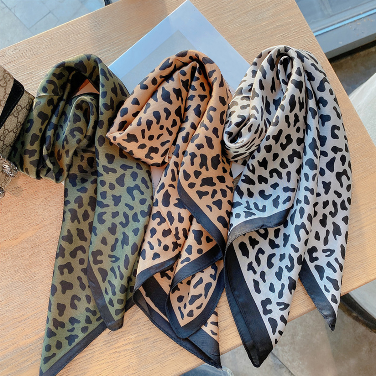 Leopard Print Neckerchief Silk Square Scarf Bandana Head Wrap