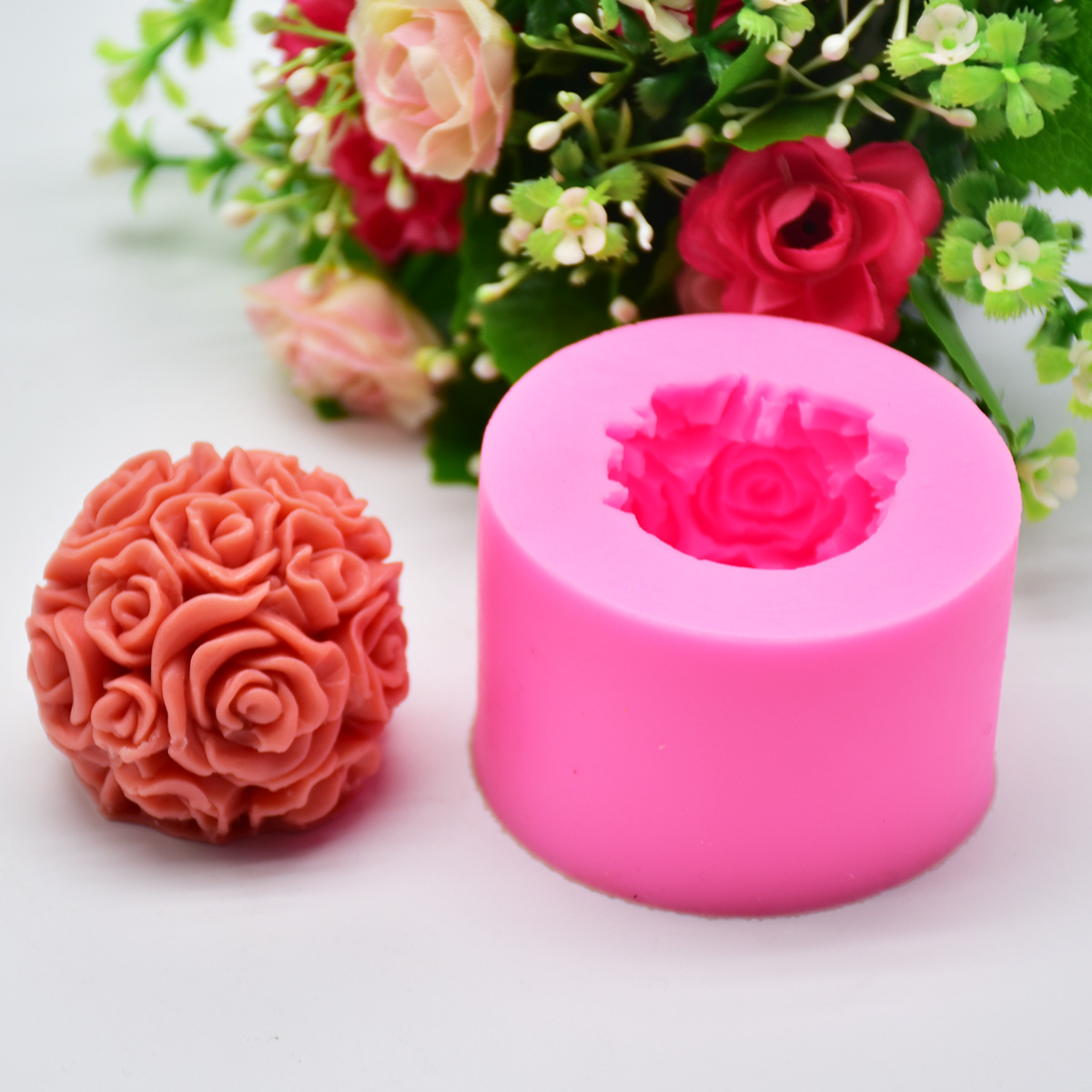 1pc Flower Design DIY Silicone Mold, 7 Grid Rose Silicone Mold For DIY