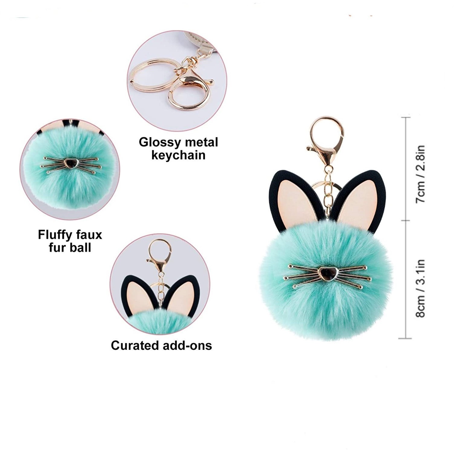 Rabbit Ears Fur Ball Keyring For Men Fluffy Fur Ball - Temu