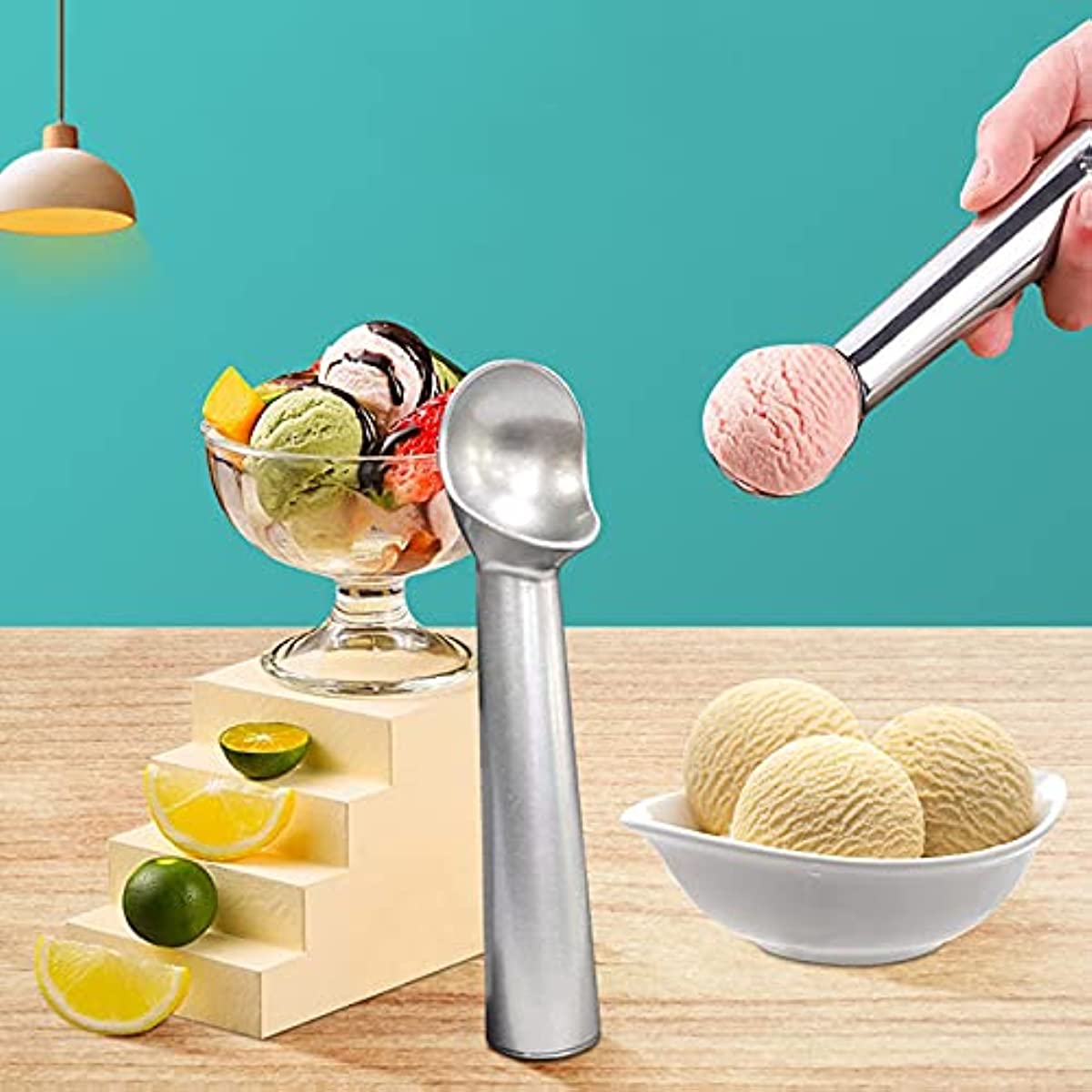 Ice Cream Scoop,7 inches Nonstick Anti-Freeze One Piece Aluminum Scooper  Spoon, Heavy Duty Durable Design, Easy Clean, for Gelato, Cookie Dough