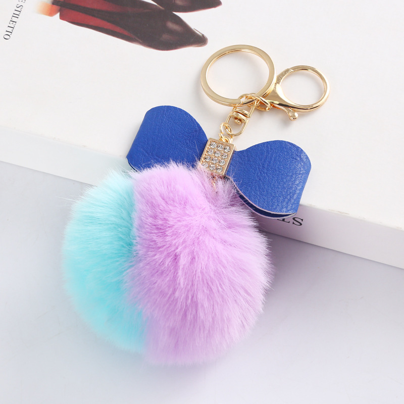 1pc Pom Pom Bow Charm Keychain Cute Fluffy Keyring Bag Suitcase