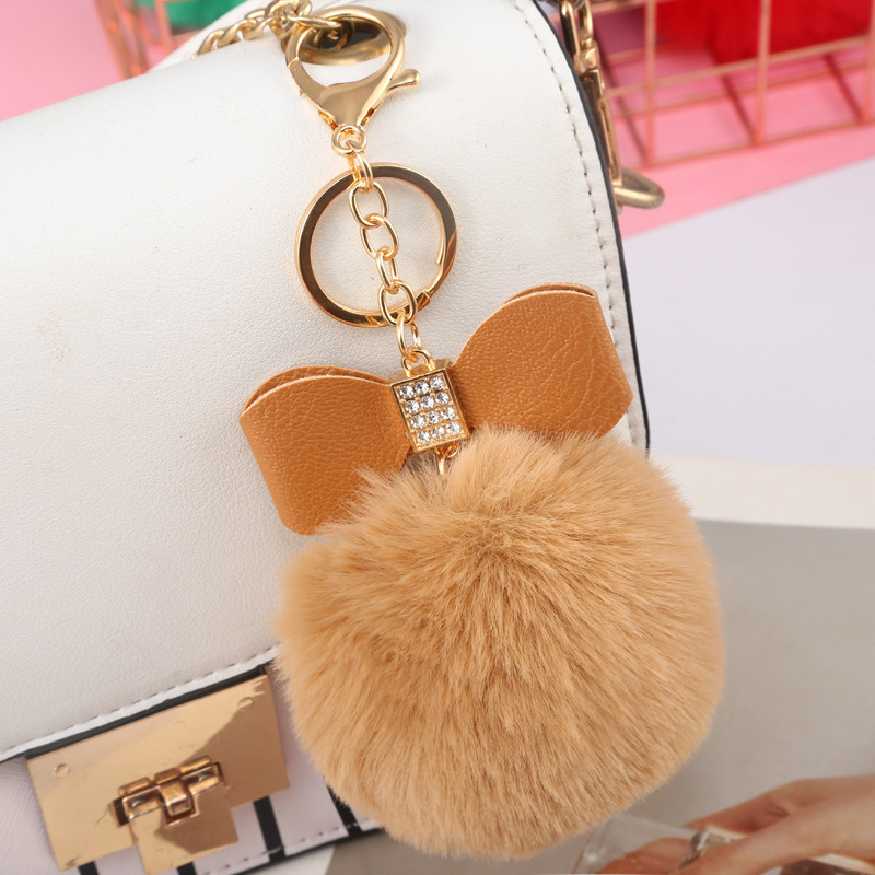 1pc Pom Pom Bow Charm Keychain Cute Fluffy Keyring Bag Suitcase