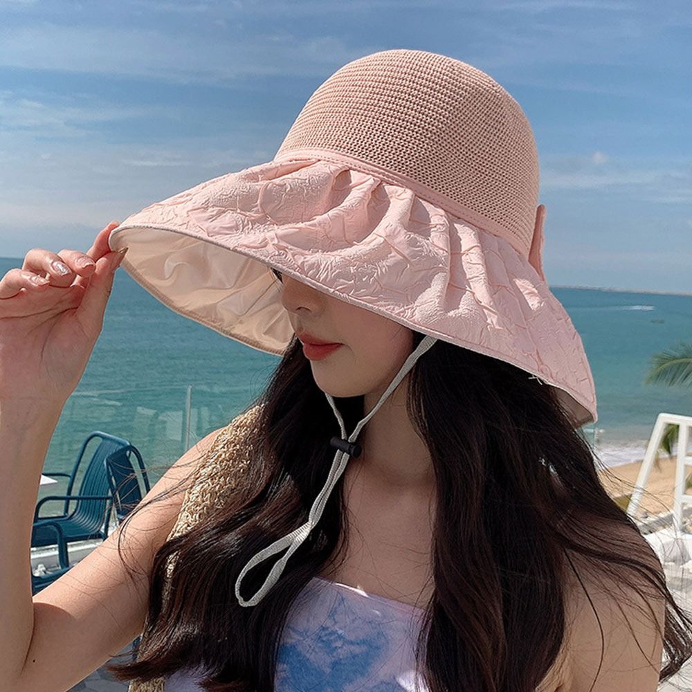 Wide Brim Stitching Bucket Hat UV Protection Solid Color Soft Foldable Sun Hat, Bucket Hats Elegant Women Sunscreen Beach Hats,Temu
