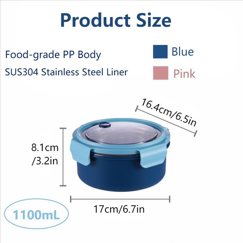 1pc Stainless Steel Bento Box With Air Vent Design, 1100mL Thermal Lunch  Box, Stackable Hot Food Insulated Box, For Hot Food, Round Lunchbox, Sealed