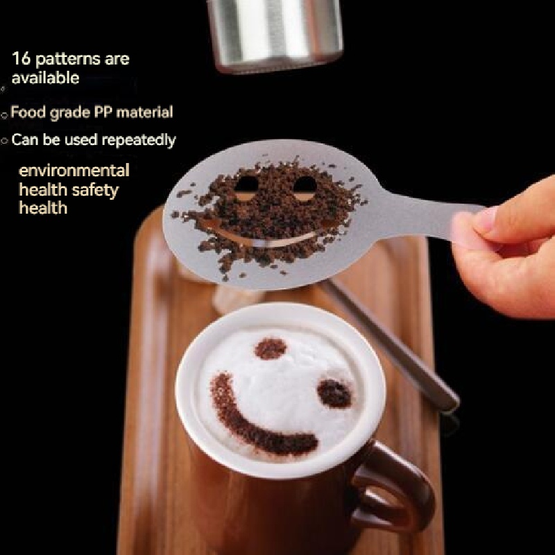 Cocoa Shaker,coffee Powder Shaker 16 Pcs Coffee Cappuccino Stencils &  Barista Pen For Cappuccino Po