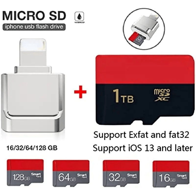 Adaptateur de lecteur de carte Micro SD TF pour iPhone, pour iOS 12 et  plus, lecteur