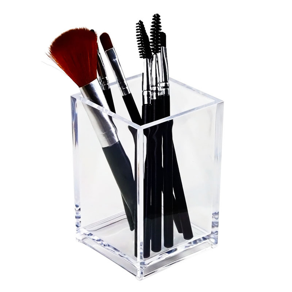 Soporte acrílico para brochas de maquillaje con tapa, organizador de  brochas de maquillaje cosmético transparente y caja de almacenamiento con