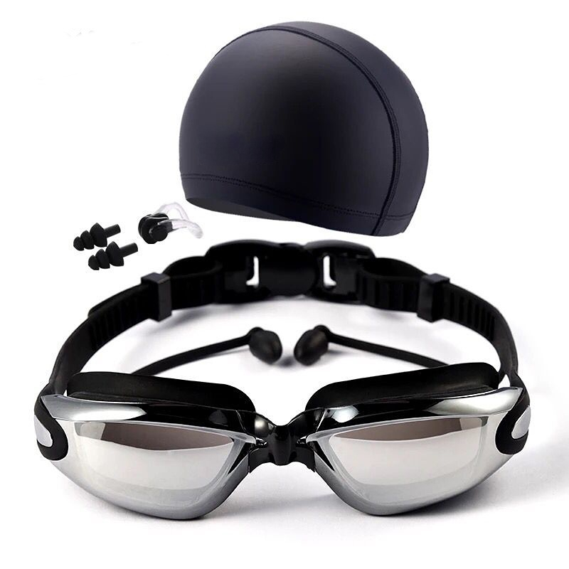 

Professional Anti-fog Pu Hat Waterproof Swim Eyewear - Swimming Glasses With Cap Ear Plug Nose Clip