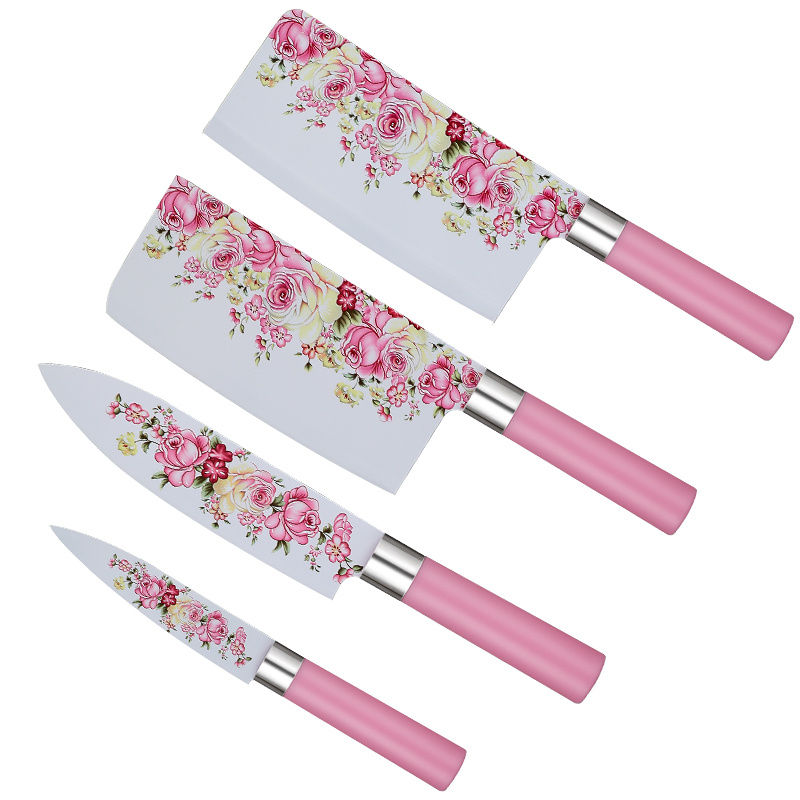 Source Multi colors flowers printing blade rust free non-stick chef's knife  set on m.