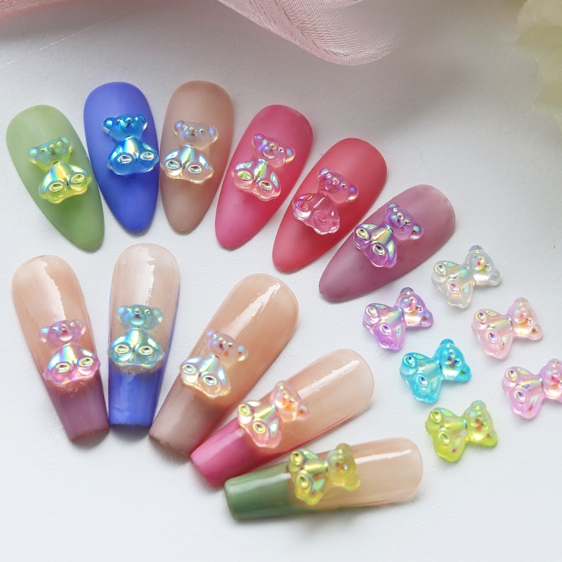 3D Gummy Bear Nail Art Charm, 50pcs Kawaii Nail Resin Rhinestone Manicure  Decoration Accessories