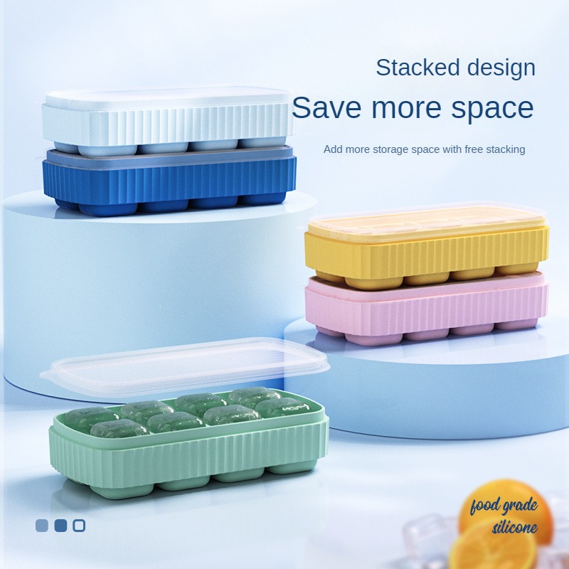 One-button Push Ice Storage Box,24 Ice Molds Box with Lid,Ice Spoon,Ice Tray,For  Home Kitchen Bar,Outdoor Party 