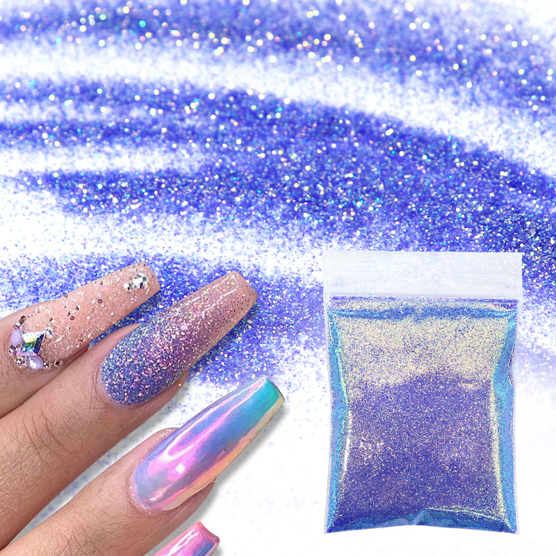 Holographic Laser Nail Glitter Powder Sparkly Golden Blue - Temu