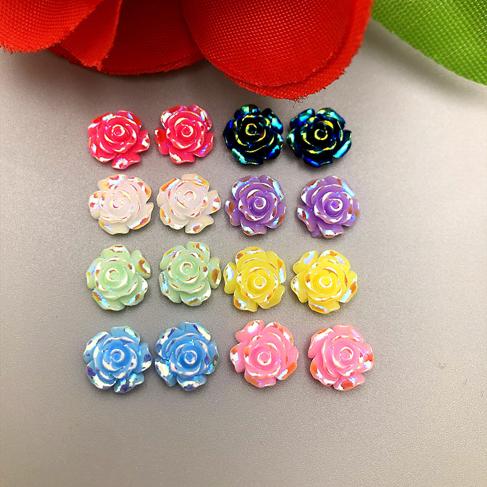 40pcs 1.0cm/0.39in Ab Color Roses New Diy Cream Gel Material Package Phone Case Headdress Hairpin Resin Accessories